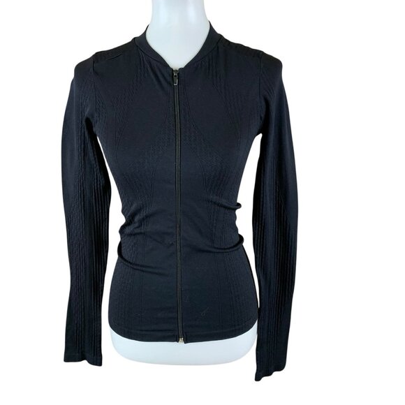 Nux Black Seamless Zip Sweater Small Fitted Athleisure Textured Long Sleeve - Picture 1 of 3